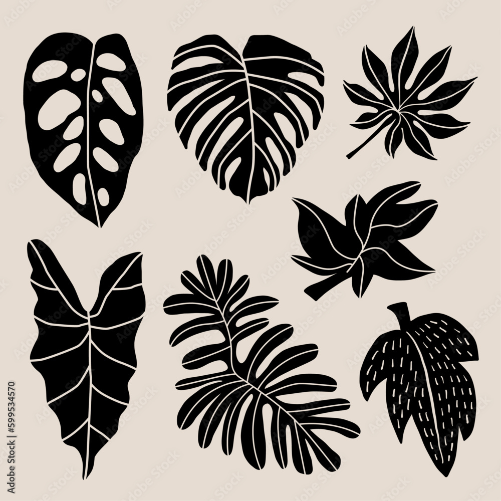 Collection of tropical leaves illustration.