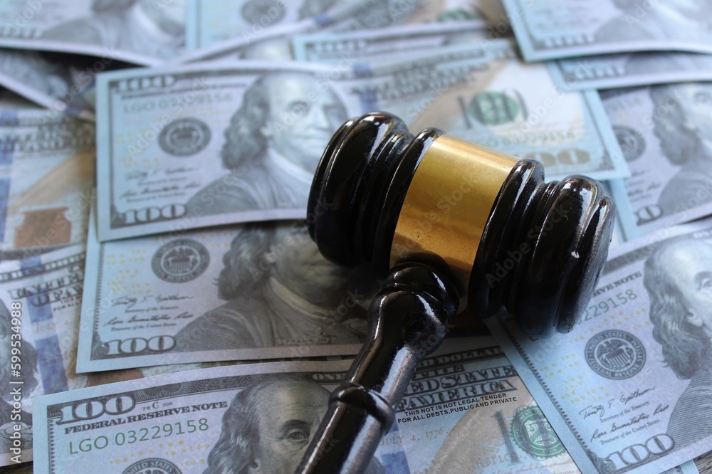 Judge gavel and money. Bribe, corruption and auction concept Judge gavel and money. Bribe, corruption and auction concept