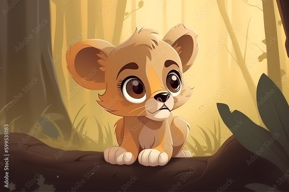 cute lion cub baby illustration, 3d render style, children cartoon ...