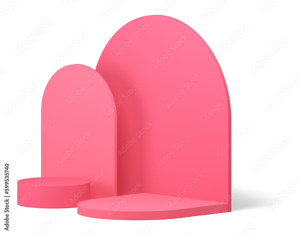 Realistic 3d podium pink geometric cylinder pedestal showcase wall background