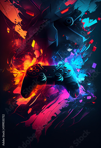 Video game gaming controller with dark theme with grunge background