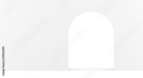 Fotografia 3d showroom white empty interior archway entrance exit wall curved hole indoor g