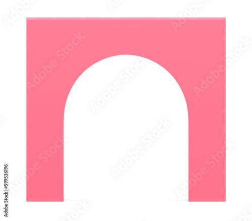 Photographie Pink 3d squared curved arch geometric column stand front view realistic illustra