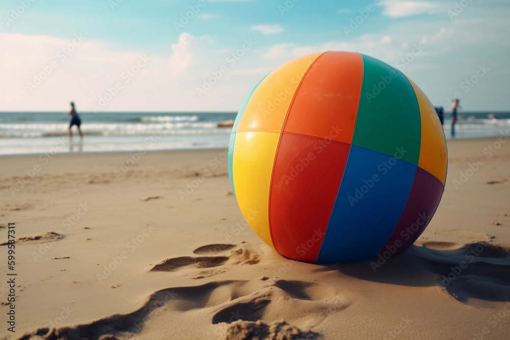 Beach ball, Rubber ball, Playing Ball on the Beach Shore | Ai generative