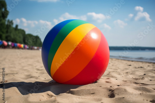 Beach ball  Rubber ball  Playing Ball on the Beach Shore   Ai generative