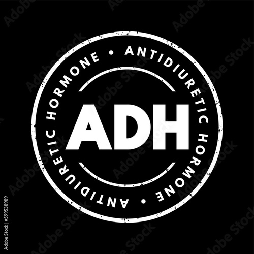 ADH Antidiuretic Hormone - nonapeptide synthesized in the hypothalamus, acronym text concept stamp