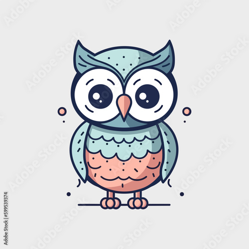 A charming and whimsical kawaii owl illustration, perfect for use in children's books, stationary, or as a cute logo design