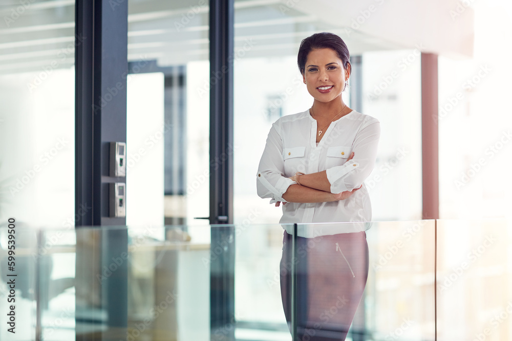 Shes a business expert. Portrait of a young businesswoman standing in an office. Shes a business expert. Portrait of a young businesswoman standing in an office.