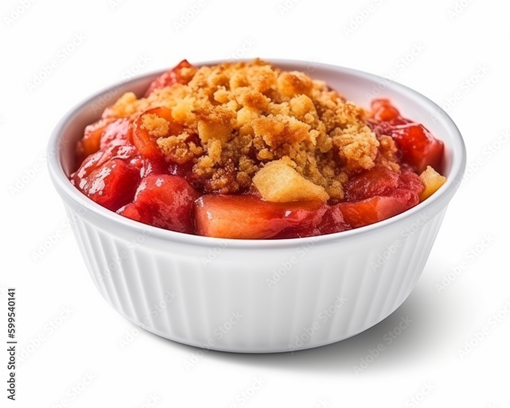 Rhubarb Crisp pie in white bowl isolated on white AI generated Rhubarb Crisp pie in white bowl isolated on white AI generated