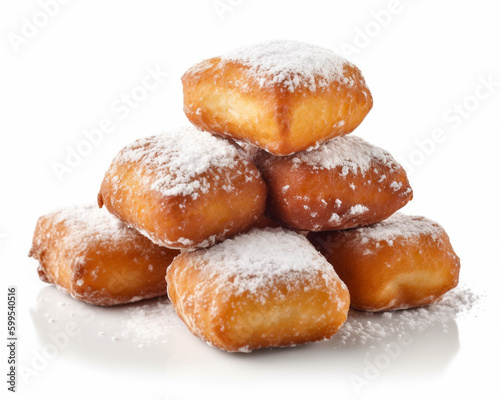 Stack of Beignets AI generated close up. on white background isolated