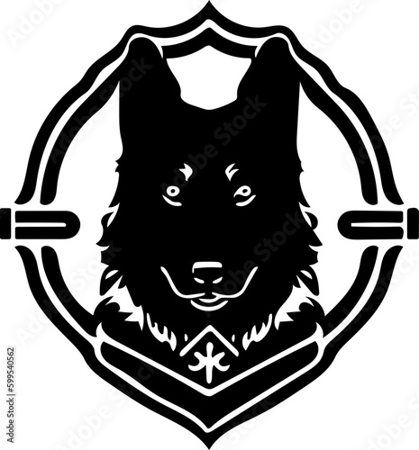 Black and white mascot logo illustration of a german shepherd dog head