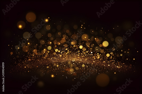 Glittering Vintage Lights in Dark Gold and Black Background. created with Generative AI