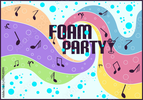foam party flyer or card. Shampoo or soup foam line. Template for web site background, flyer, banner. Good for greeting card and party invitation. Aqua park, swimming pool, diving.