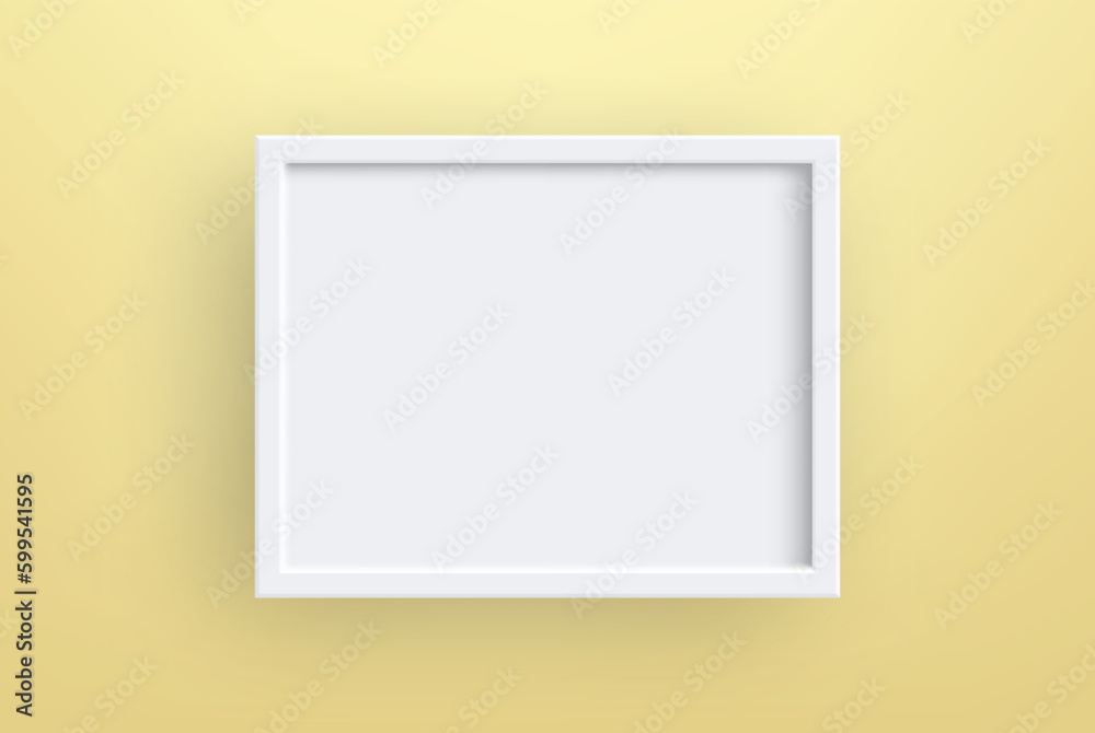 Decorative frame, photo frame with white rims on a yellow background, design element Decorative frame, photo frame with white rims on a yellow background, design element