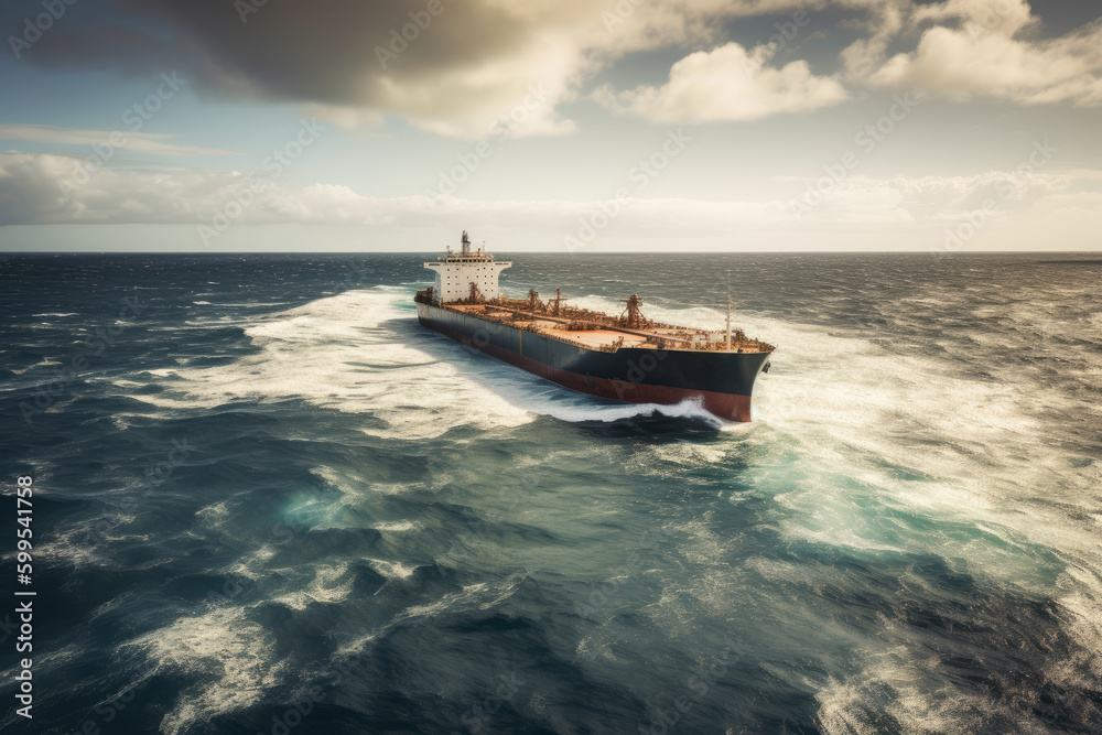 Fototapeta premium Tanker transporting oil or liquefied gas on the high seas, AI Generated