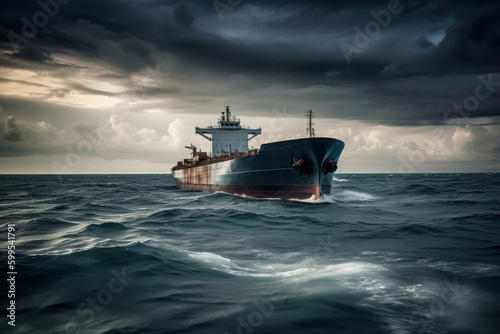 Tanker transporting oil or liquefied gas on the high seas, AI Generated © staras