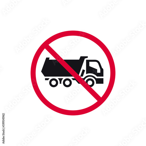 No dumping cargo prohibited sign, dump truck forbidden modern round sticker, vector illustration.