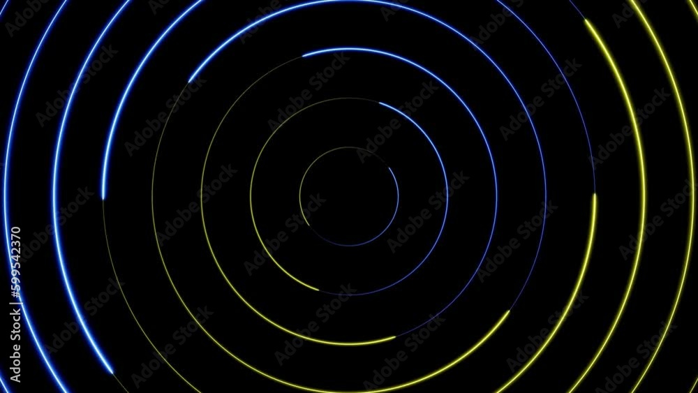 Rotating neon light circle of energy. Particle energy spiral. Abstract technology, science, engineering artificial intelligence. Continuous infinite loop