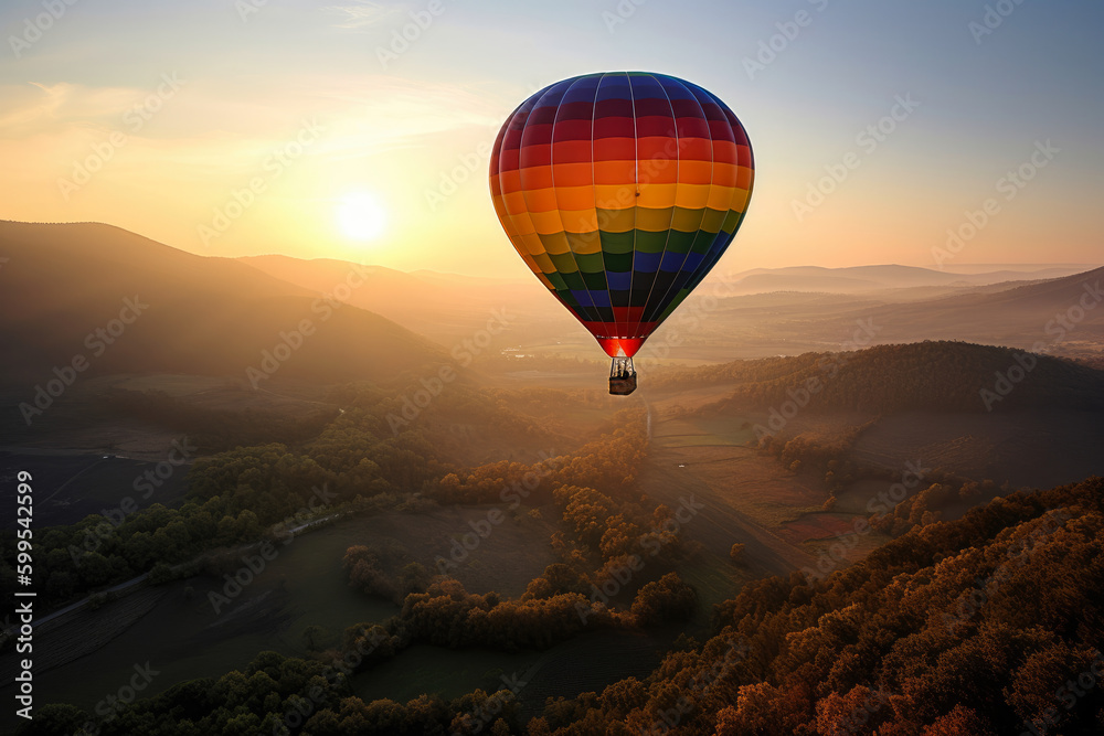Hot Air Balloon Adventure over the Serene Valley, generative ai