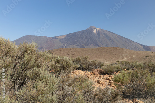 Peak of Mount Teide called 'Pico del Teide'. View of the caldera and volcanic landscape. Teide National Park, Tenerife, Canary islands, Spain.