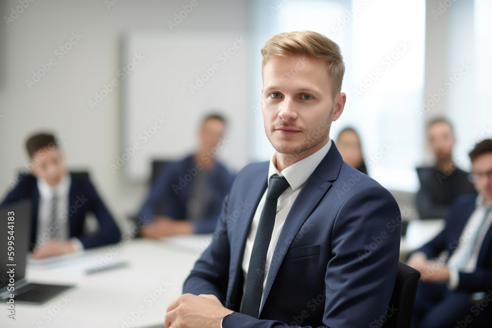 Businessman presenting in the meeting room. AI Generative. Businessman presenting in the meeting room. AI Generative.