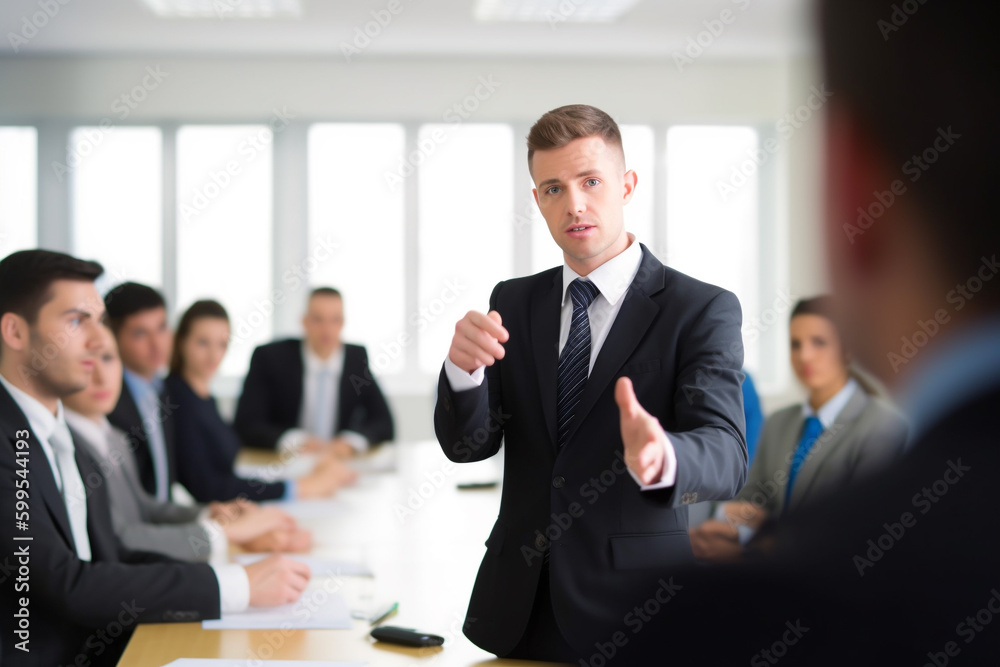 Businessman presenting in the meeting room. AI Generative. Businessman presenting in the meeting room. AI Generative.