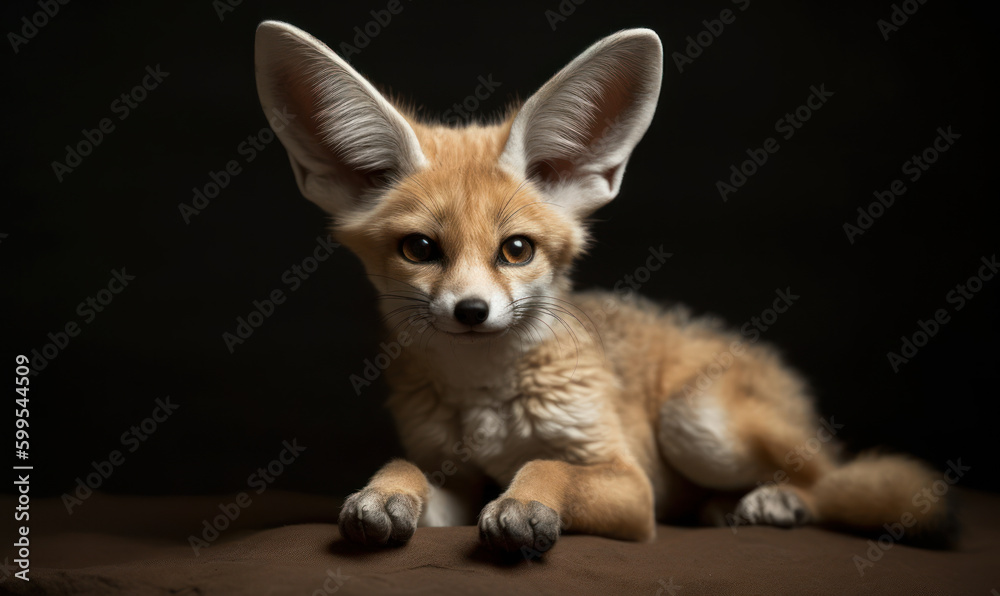 photo of fennec on black background. Generative AI