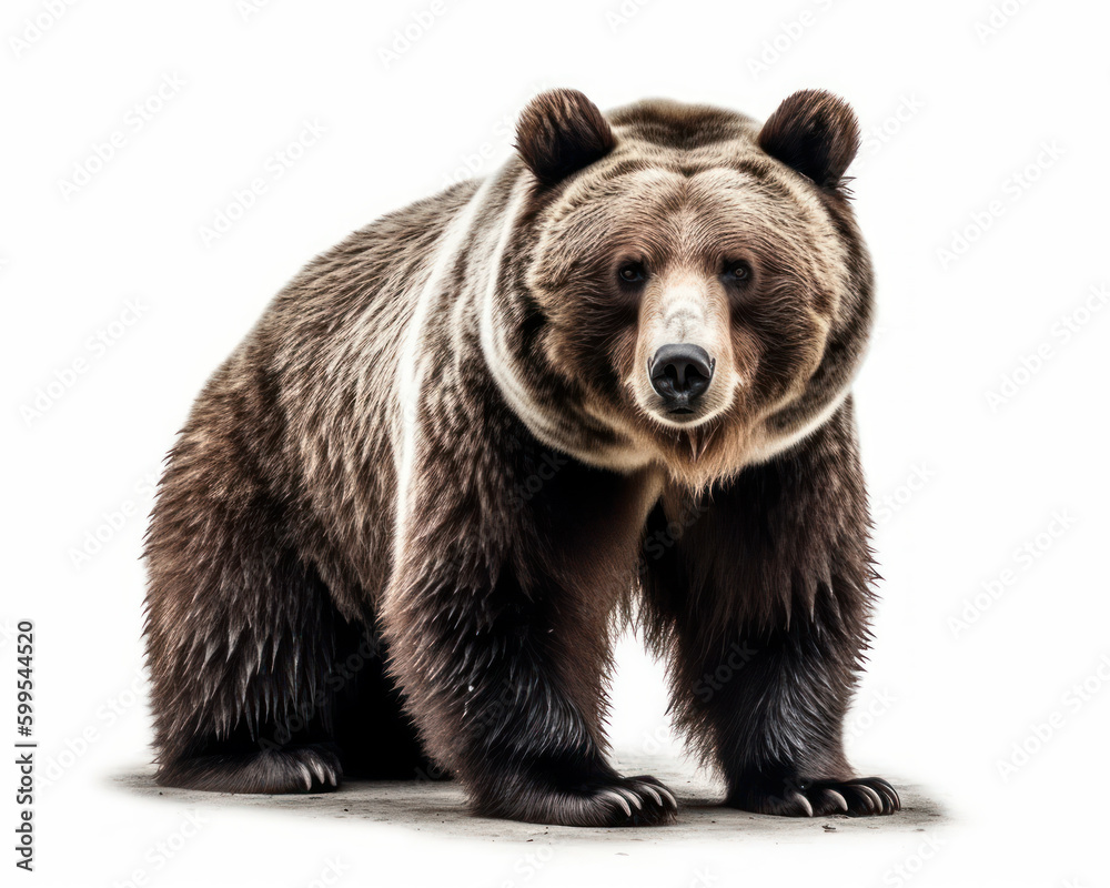 Fototapeta premium photo of grizzly bear isolated on white background. Generative AI