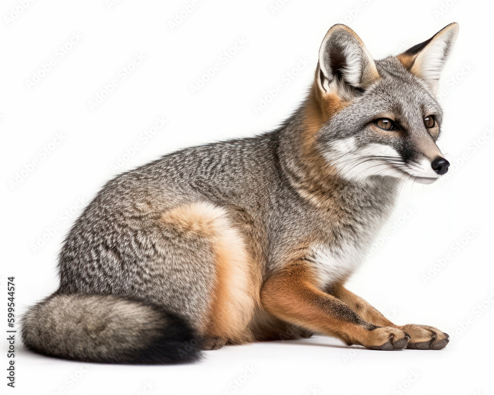 Fototapeta premium photo of gray fox isolated on white background. Generative AI