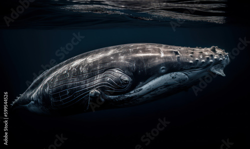 photo of fin whale in its natural habitat. Generative AI
