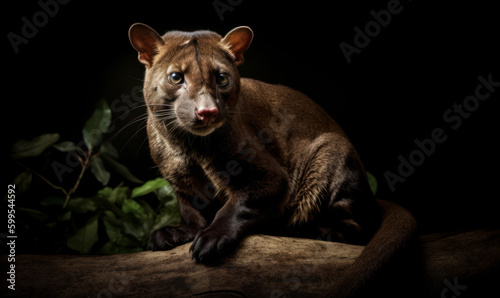 photo of fossa (Cryptoprocta ferox) on black background. Generative AI