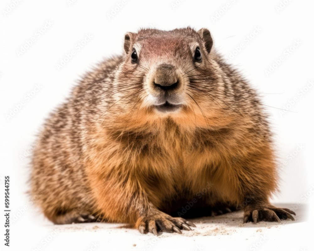 Fototapeta premium photo of groundhog isolated on white background. Generative AI