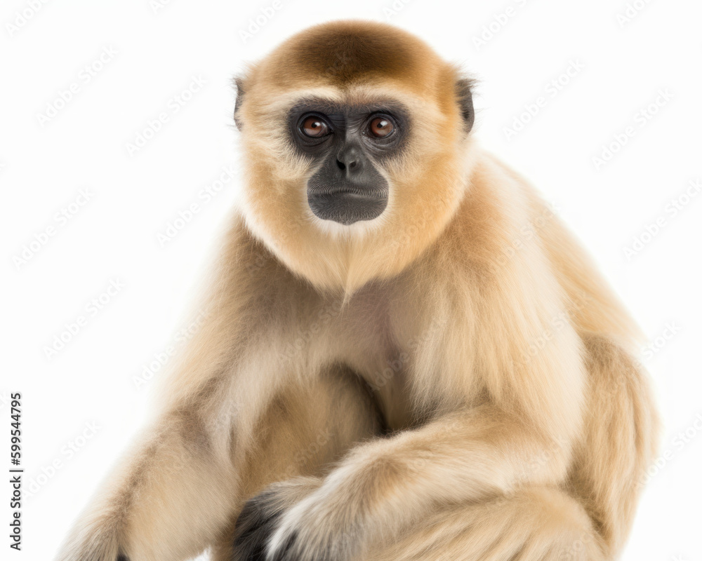 photo of gibbon isolated on white background. Generative AI photo of gibbon isolated on white background. Generative AI