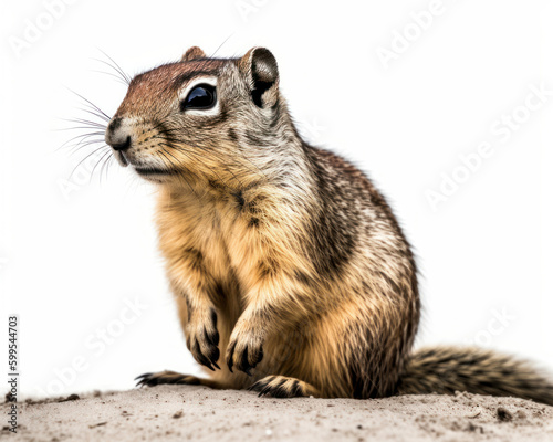 photo of ground squirrel isolated on white background. Generative AI