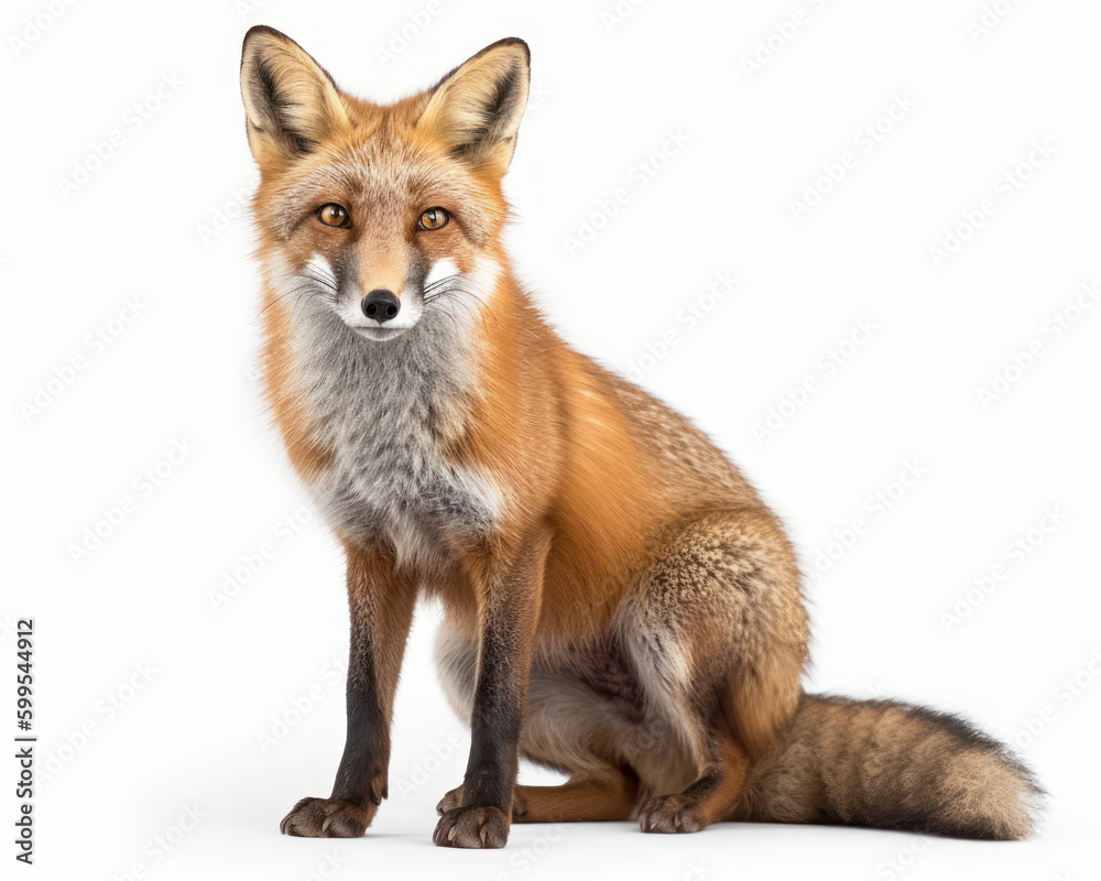 photo of fox isolated on white background. Generative AI - obrazy, fototapety, plakaty 