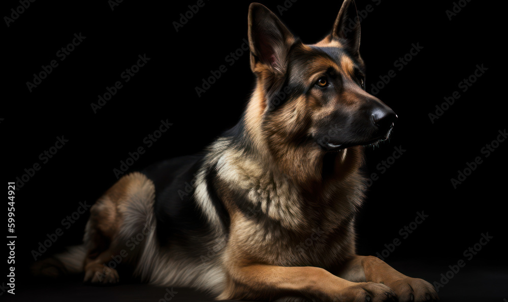 photo of German Shepherd on black background. Generative AI