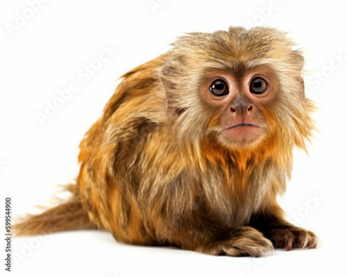 photo of golden lion marmoset isolated on white background. Generative AI