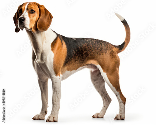 photo of foxhound isolated on white background. Generative AI