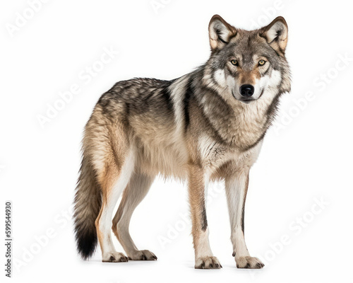 photo of gray wolf isolated on white background. Generative AI