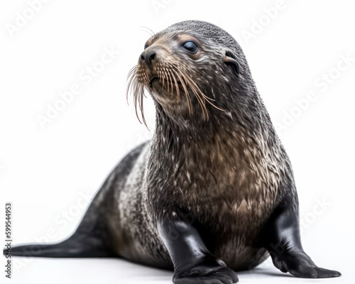 photo of fur seal isolated on white background. Generative AI