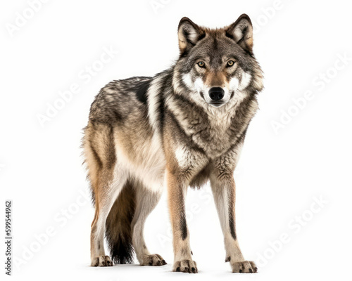 photo of gray wolf isolated on white background. Generative AI