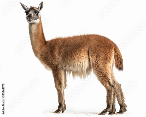 photo of guanaco (Lama guanicoe) isolated on white background. Generative AI