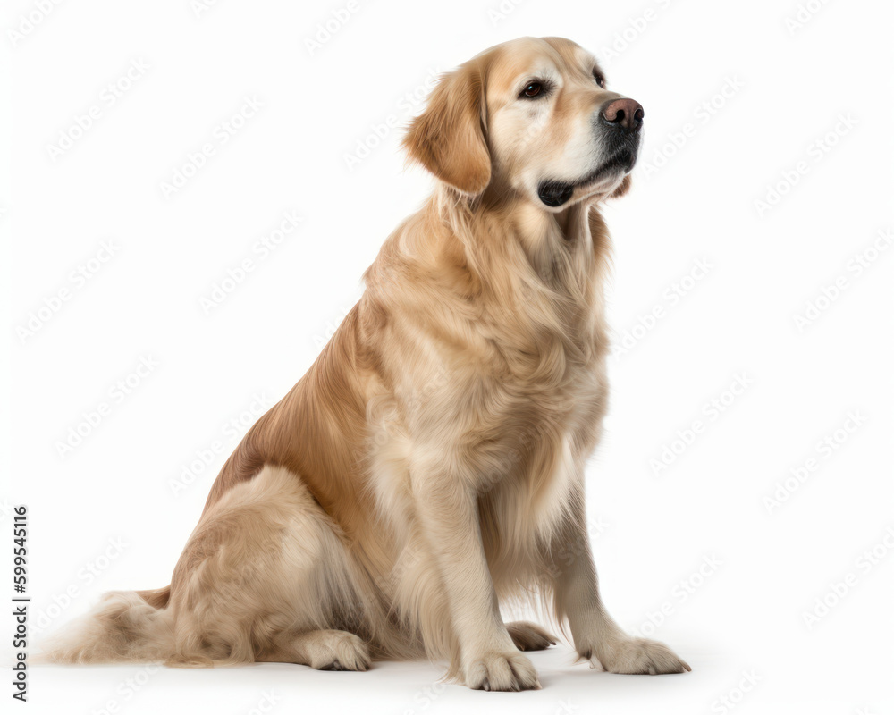 photo of Golden Retriever dog isolated on white background. Generative AI