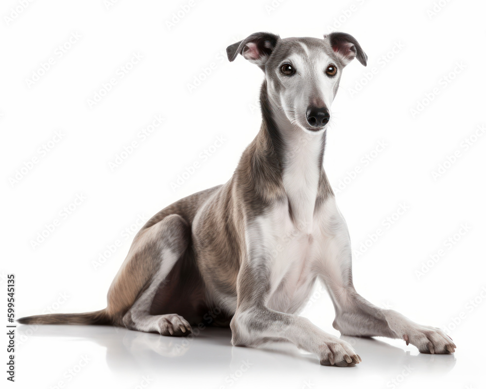 photo of Greyhound isolated on white background. Generative AI photo of Greyhound isolated on white background. Generative AI