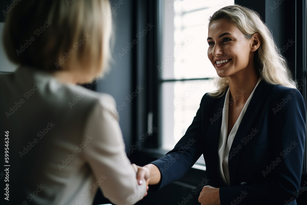 Business people shaking hands after an interview. AI Generative. Business people shaking hands after an interview. AI Generative.