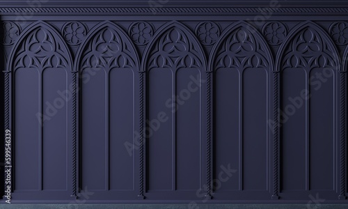 Classic cabinet or castle wall made of gothic wood paneling