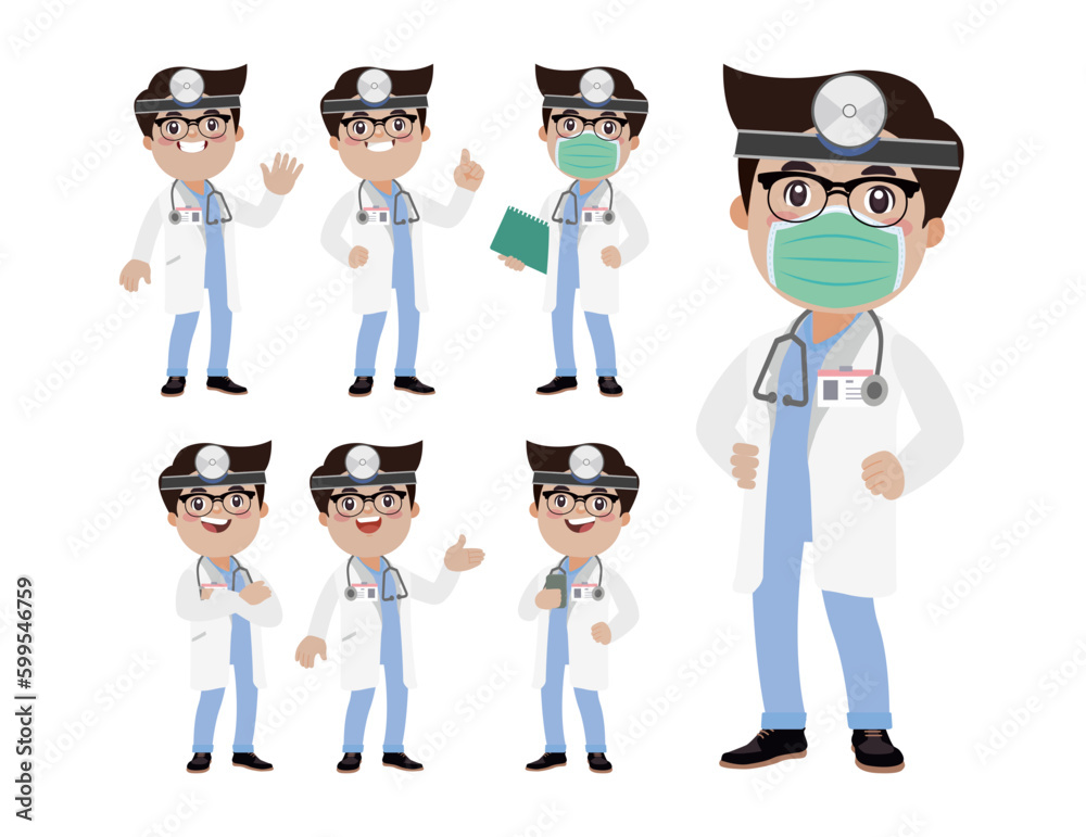 Set of doctor with different poses