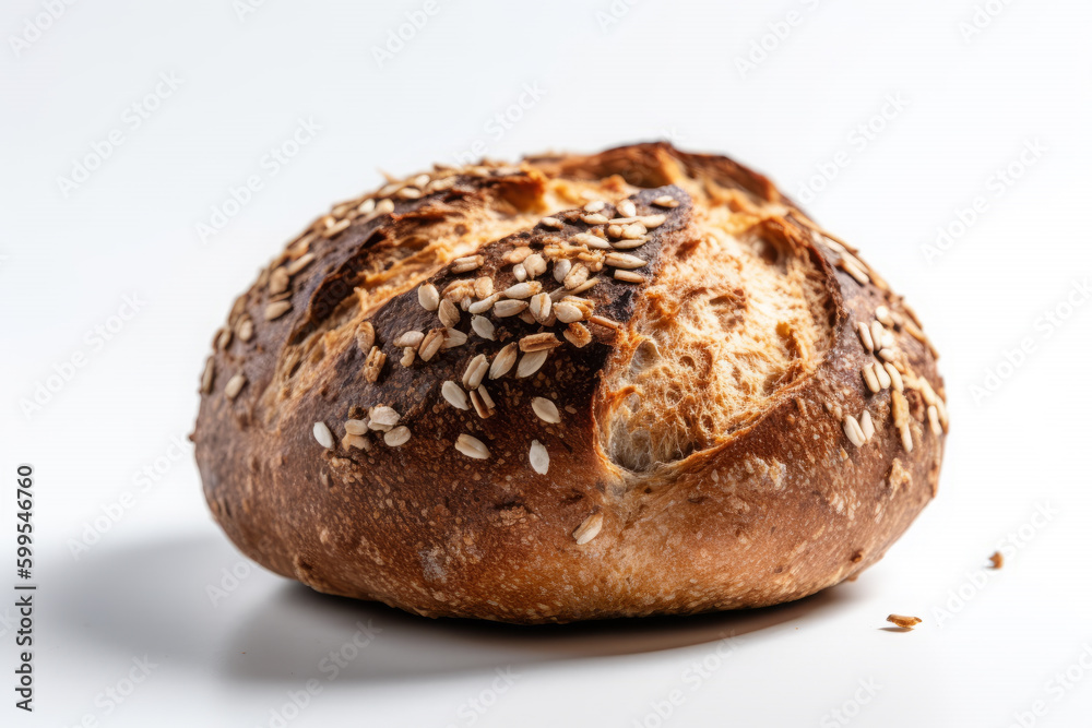 Bread with seeds white background. AI Generative. Bread with seeds white background. AI Generative.