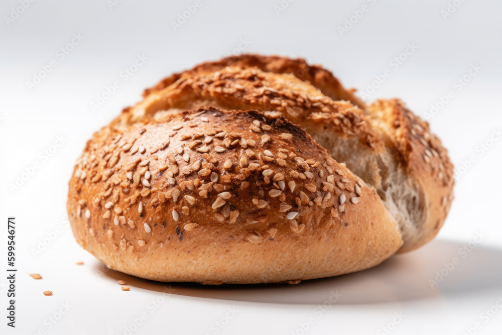 Bread with seeds white background. AI Generative.