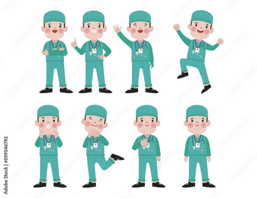 Set of doctor with different poses